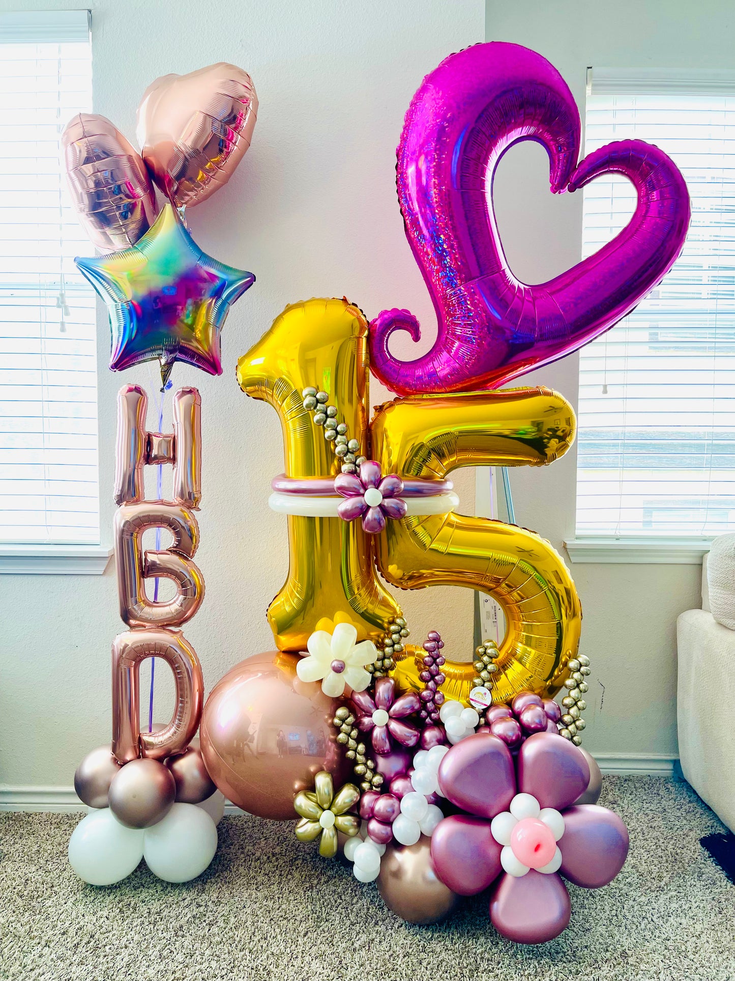 number balloons bouquet flowers