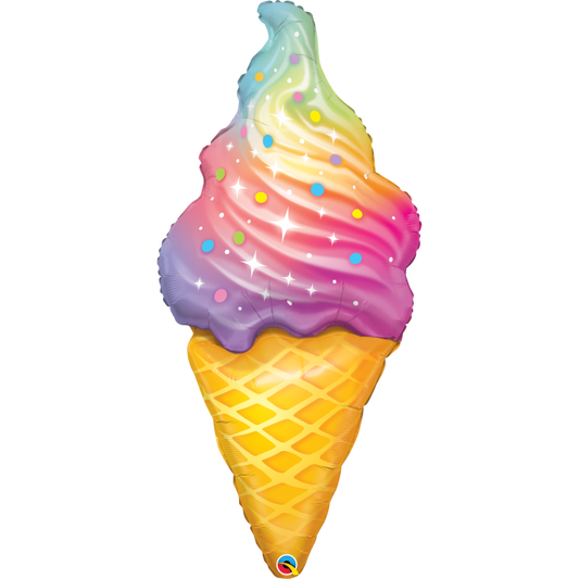 Rainbow Swirl Ice Cream Foil Balloon 45 in.