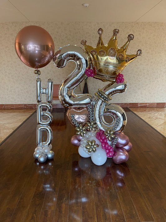number balloons bouquet crown