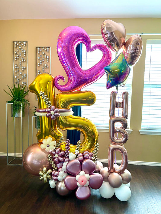 number balloons bouquet flowers