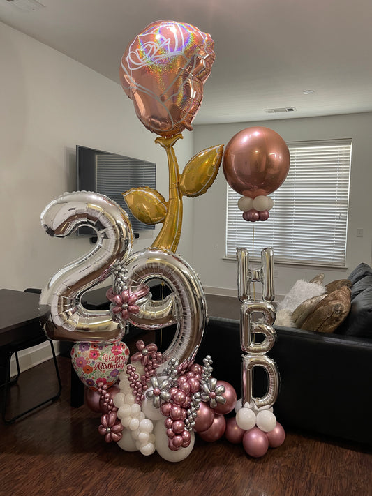 number balloons bouquet rose