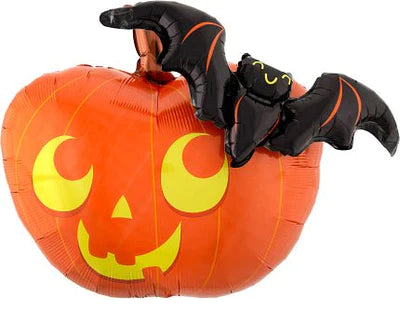 Halloween Pumpkin & Bat Foil Balloon 31 in.