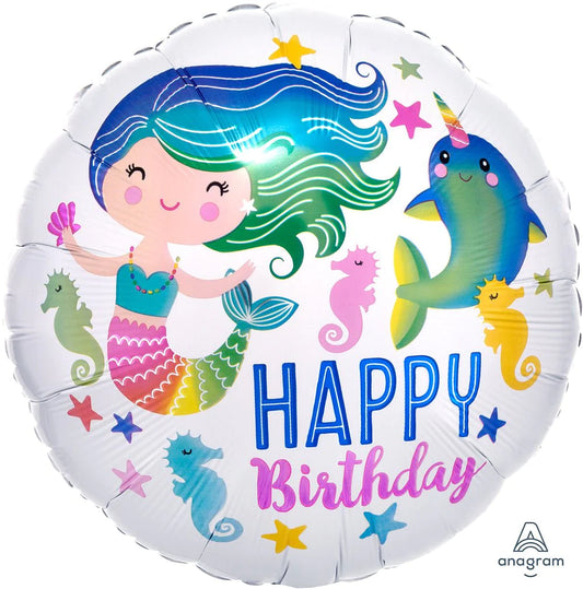 Sea Life Happy Birthday  balloons foil 17" mermaid