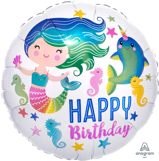 Sea Life Happy Birthday balloons foil 17" mermaid