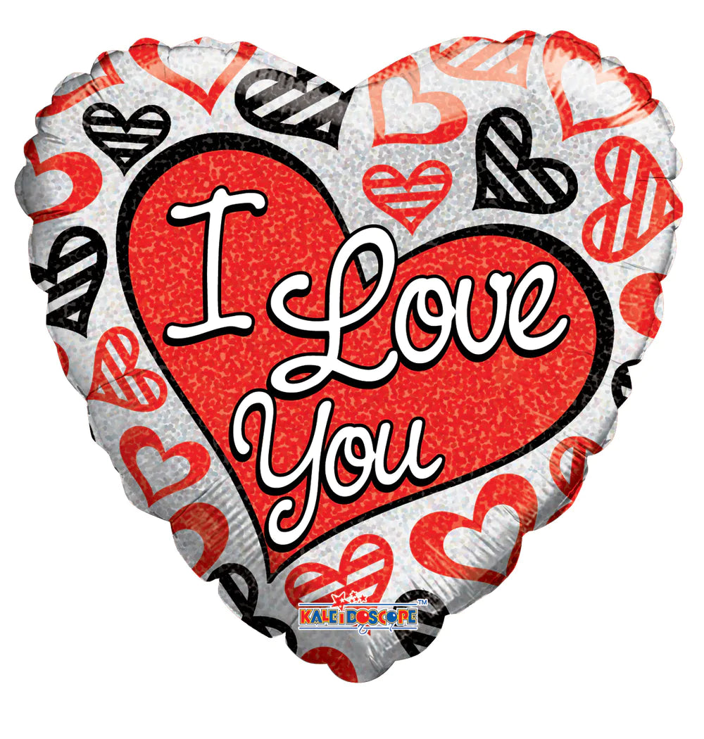 18″ I Love You Red & Black Hearts Holographic - (Single Pack).
