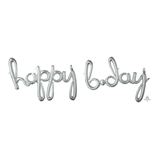 Phrase Script Happy B.day Silver 39" 37"